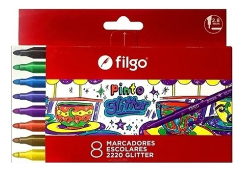 Marcador Marcadores Escolares Filgo Pinto Glitter Caja X8