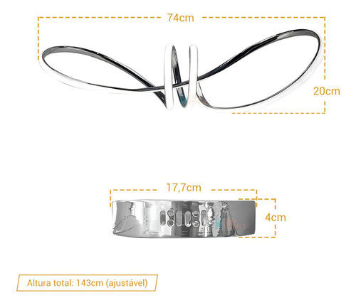 Lustre De Led Pendente Cromado Com Curvas Luz Branca Bivolt Cor Cinza 110V/220V