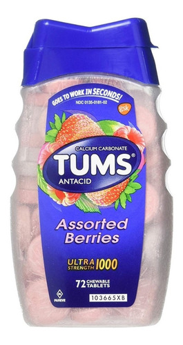 Antiacido Tums 72 Tabletas Sabor Assorted Berries 1000 Mg