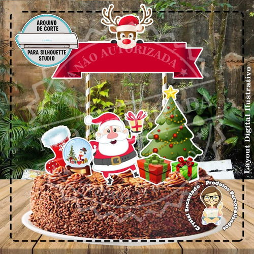 Topo De Bolo Topper De Natal Banner Vermelho Com Rena | Parcelamento sem juros Topo De Bolo Topper De Natal Banner Vermelho Com Rena | Parcelamento sem juros