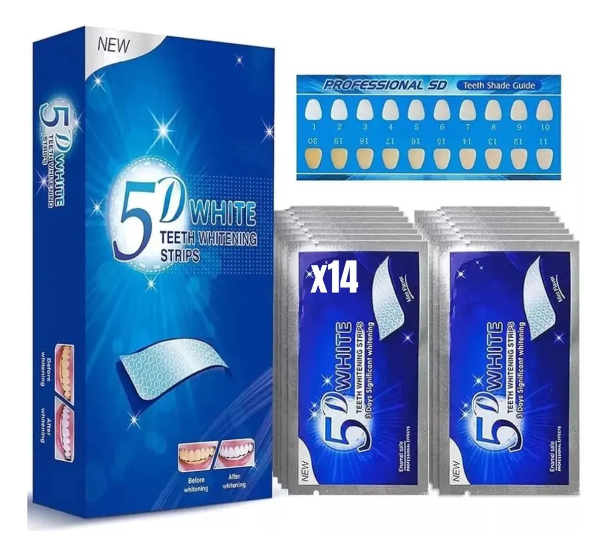 Tiras Blanqueadoras Dentales 5 D White Antideslizantes x14 Unidades