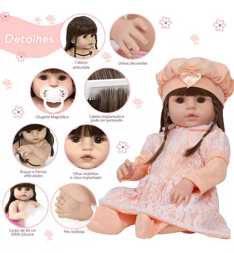 Boneca Bebe Reborn Menina 100% Silicone Enxoval + 24 Itens