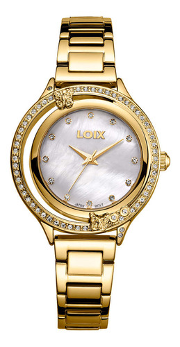 Reloj Loix Mujer L1211-2 Dorado Con Tablero Blanco