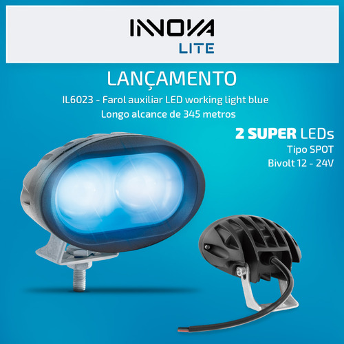Farol Auxiliar Com 2 Led's De Longo Alcance Azul