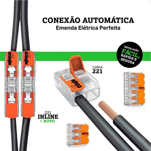 Kit 20 Conector Wago Compacto Emenda 2 Fios 4mm2 32a 221-412