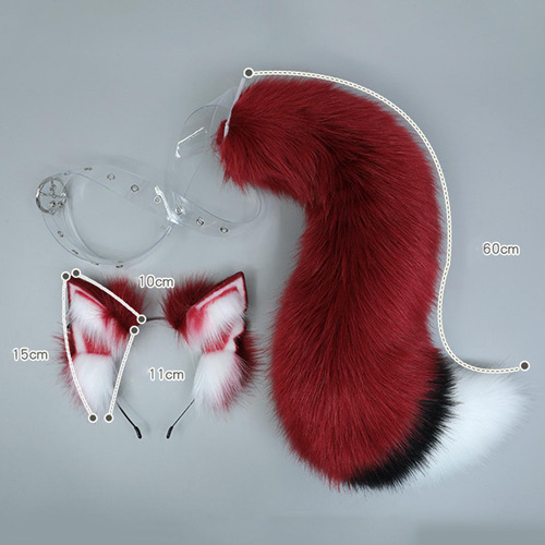 Conjunto De Orelhas E Cauda De Lobo De Pele Sintética