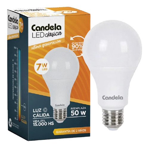 Pack 50 Lámparas Led A60 Clásicas 7w Candela - E27 - Cálida