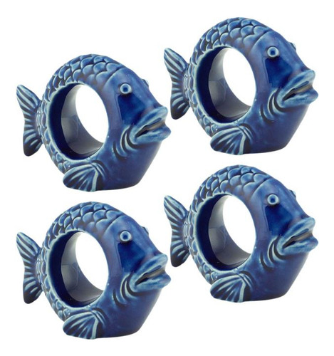 4 Peixes Decorativos Wolff Ocean De Ceramica Azul 8cm X 6cm