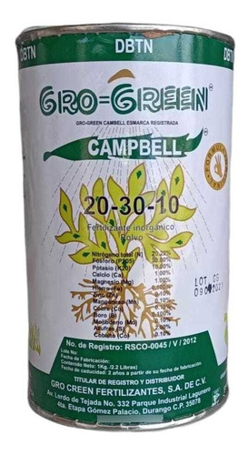 1 Kg Gro-green Nutriente Foliar 20-30-10 Desarrollo Plantas