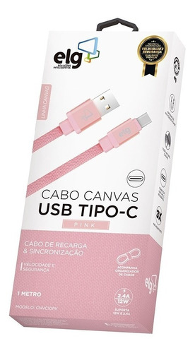 Cabo ELG Usb Tipo-c Tecido Canvas Reforçado 1m Cnvc10pk Cor Salmão