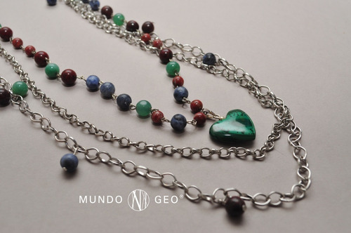 Imagen 2 de 2 de Collar De Amanzonita, Sodalita, Corazón De Malaquita