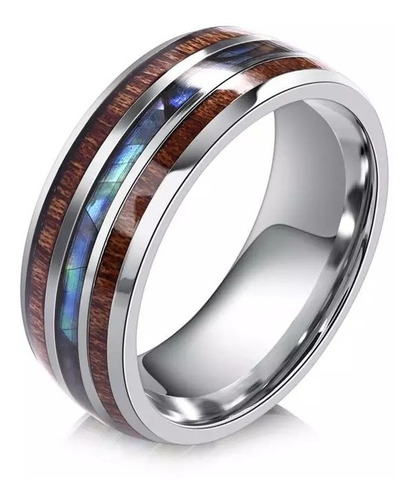 Anillo Estilo Madera Moda Hombre 2021 Acero