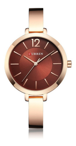 Pulseira de relógio analógico elegante para mulher Curren 9012 Rose Coffee Bezel Color
