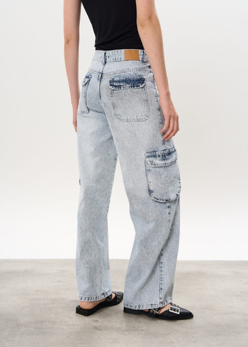 Pantalón Wide Leg Cargo De Jean Rígido Tiro Medio- Scott