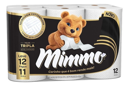 Imagem 2 de 3 de Papel Higiênico Folha Tripla Mimmo Pacote Com 12 Rolos