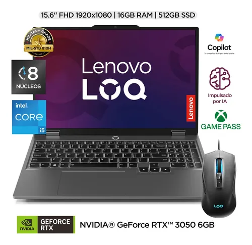 Laptop Gamer Lenovo Loq Ci5 Rtx3050 16gb 512ssd Color Luna Grey c...