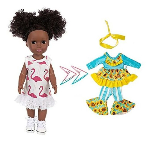Xfeyue Black Doll 14.5 Pulgadas American African Baby Girl D