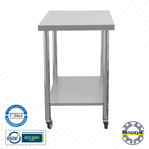 Mesa En Isla Ruedas 100% Acero Inoxidable 91x60x90