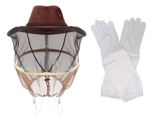 Sombrero De Vaquero De Apicultor Con Velo Y Guantes Anti Bee