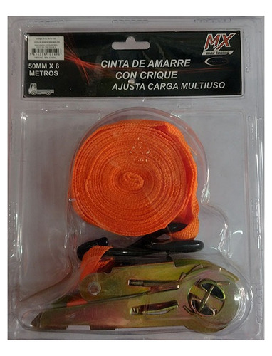 Cinta De Amarre Con Crique Ganchos 6 Mts X 5cm Ancho Color Naranja