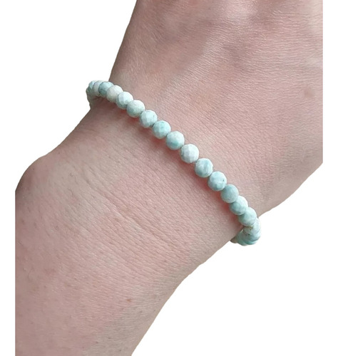 Pulseira De Pedras Naturais Larimar 5mm Facetada Em Prata 