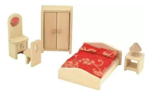 Muebles En Madera Para Casa De Muñecas, Dormitorio Completo