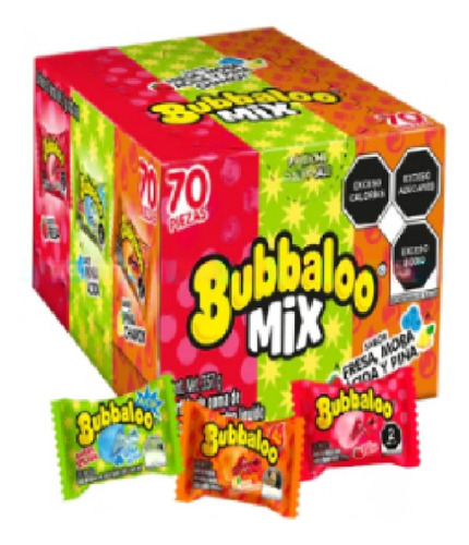 Chicle Bubbaloo Mix Fresa,mora Y Piña Chamoy Caja Con 70pzas