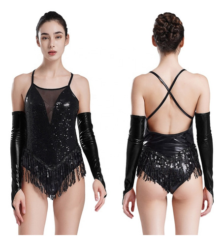 Traje Tipo Leotardo Para Mujer De Baile Latino Con Aleta Met