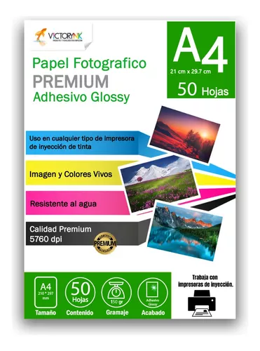 Papel Fotográfico Adhesivo Sticker Glossy A4/50 Hojas 150gr Color Blanco