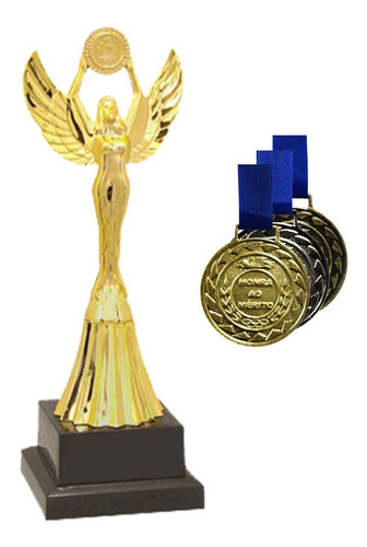 Imagem 1 de 2 de Troféu Honra Ao Mérito 22cm Todas Modalidades + 6 Medalhas