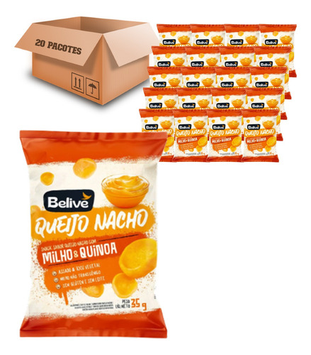 Kit C/ 20 Snack Milho & Quinoa Belive Sabor Queijo Nacho 35g