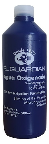Agua Oxigenada X 500ml. Bulto De 24 Piezas. El Guardian.