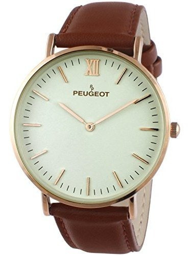 Peugeot Super Slim 14k Rose Gold Plated Brown Genuine Leathe