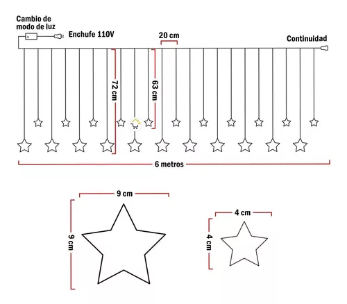 Luces Led Estrella X272 LED Cortina Luces 6m Navidad Azul