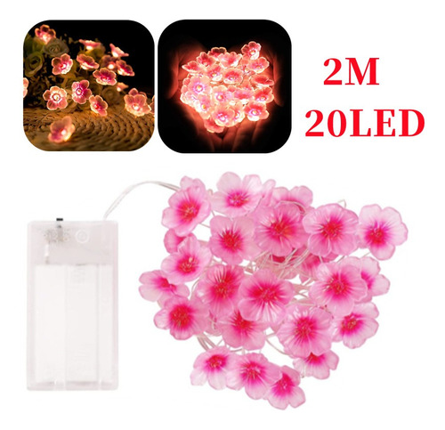 Guirnalda De 20 Luces Led Con Forma De Flor De Cerezo Rosa P