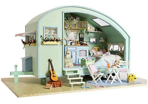 Ogrmar Wooden Dollhouse Miniatures Diy Kit De Casa Con Led L