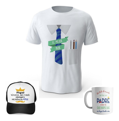 Combo Camiseta + Gorra + Mug Dia Del Padre Papá R10