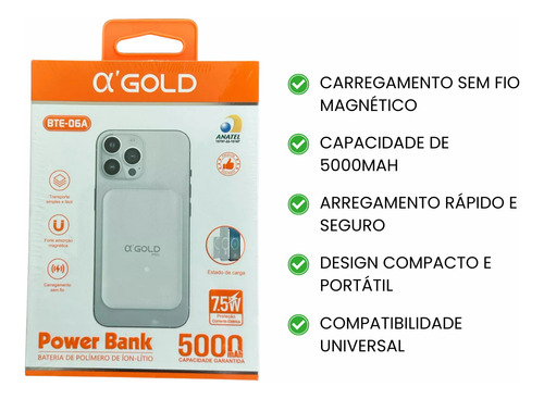 Power Bank Magsafe Carregador Indução 5000ma Sem Fio Cor Branco