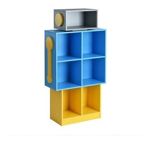 Librero Robot Saru - Azul / Amarillo / Gris Këssa Muebles