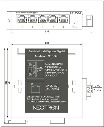 Imagem 2 de 8 de Switch Industrial Ethernet Gigabit 5 Portas Trilho Din 24v