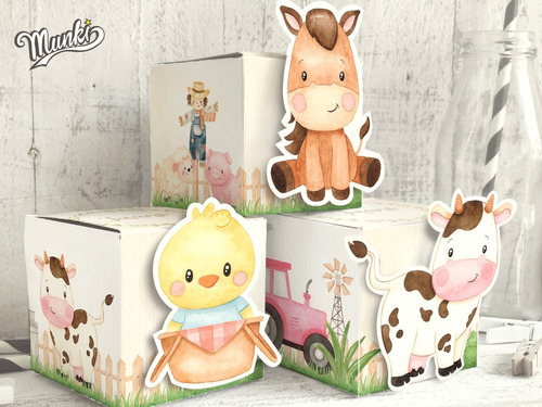 Kit Imprimible Animalitos De La Granja Rosa Personalizado