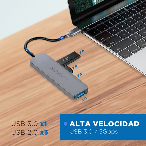 Imagen 4 de 10 de Hub Adaptador Usb Tipo C 5 En 1 Linkon Para Mac Macbook Win