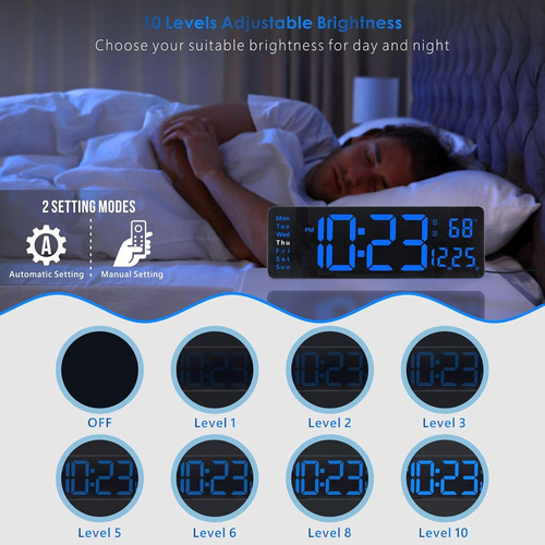 Reloj De Pared Digital De 16 Pulgadas Control Remoto, G...