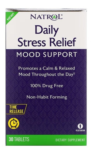 Natrol Daily Stress Relief mood support - Alivio Antiestrés Diario 30 Tabs Sabor Sin sabor