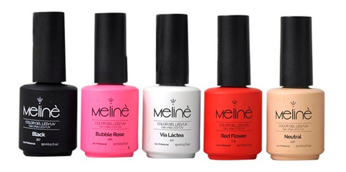 Kit X5 Esmaltes Una Meline Gel On Off Color Semipermanente