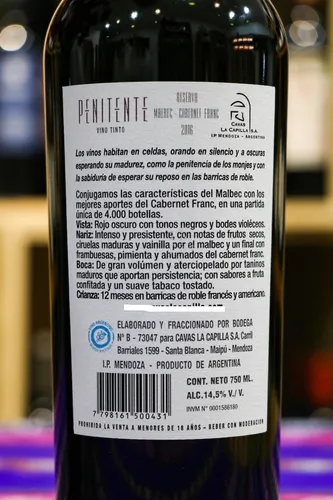Vino Malbec Cabernet Franc Penitente Vinos Finos Tintos