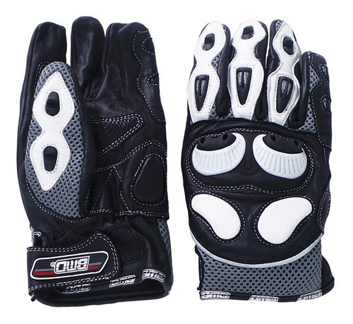 Guantes Motociclista Bmd Piel Completo Talla M Blanco/negro