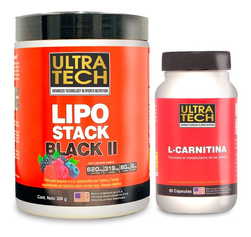 Lipo Stack Black En Polvo + Carnitina En Cápsulas Ultratech