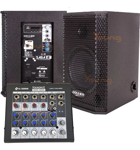 Kit Caixa Ativa E Passiva Saga8 150 Watts C/ Mesa 6 Canais