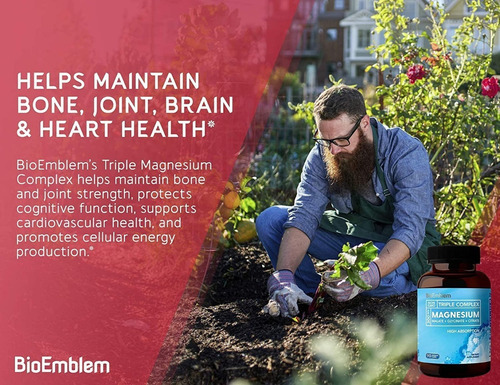 BioEmblem Magnesio Triple 300 mg Glicinato Malato y Citrato para Relajación Energía y Sueño Alta Absorción Vegano Sin OGM 90 Cápsulas